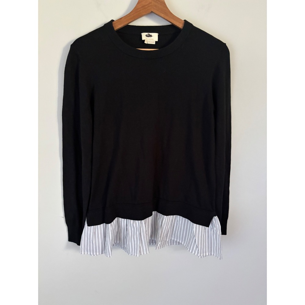 Kate Spade New York Black Mixed Media Silk Blend Striped Hem Sweater Womens M
